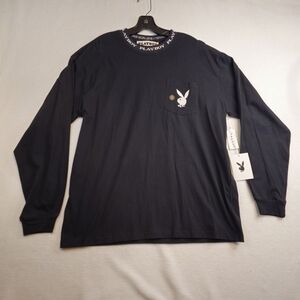 PLAYBOY NWT Black Long Sleeve Tee with   Logo Mens Size L